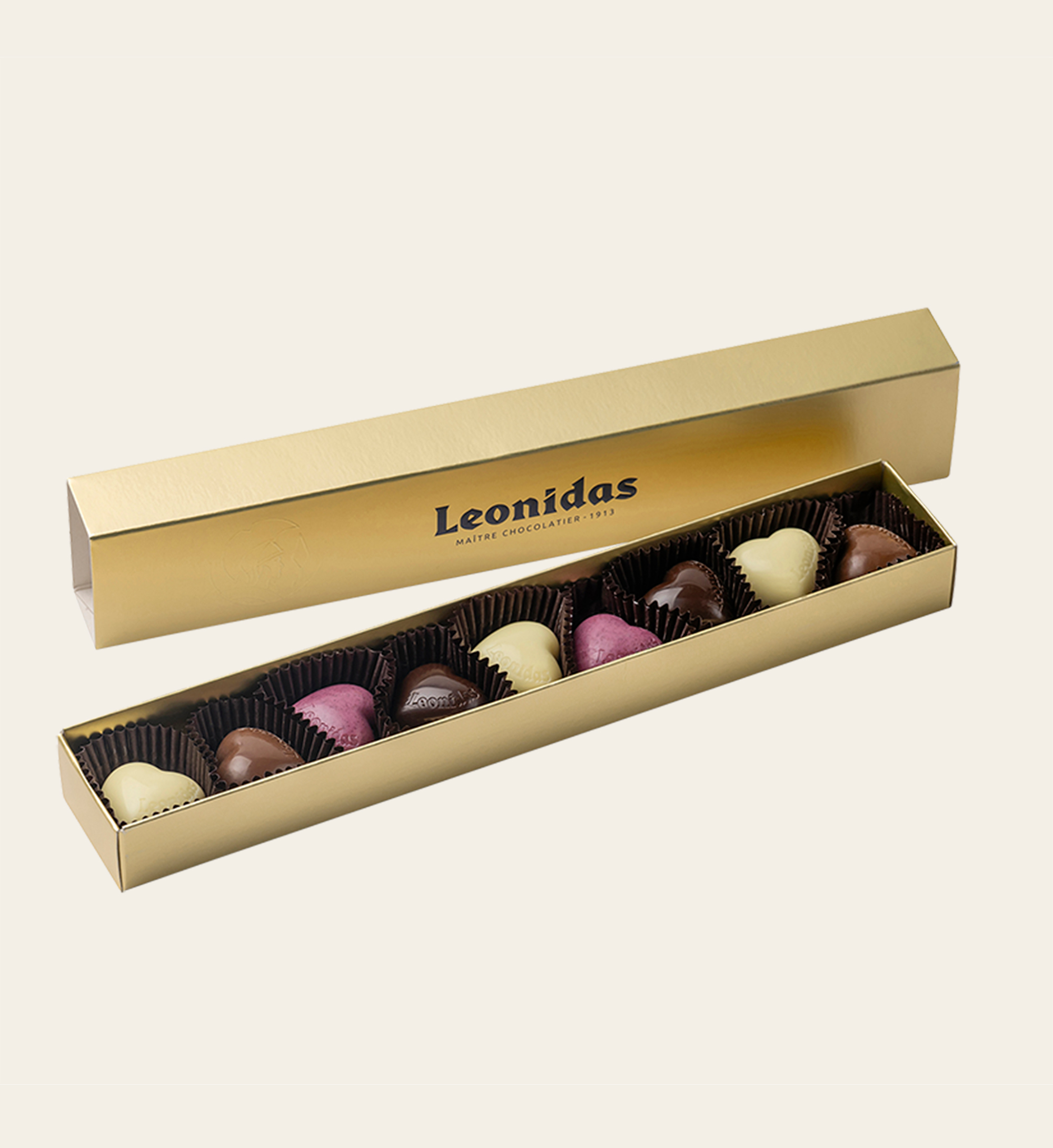 Leonidas Chocolade Bonbons Hartjes 9 stuks | Verras op Valentijnsdag met een cadeau + kaart | Chocolade cadeau + kaart versturen