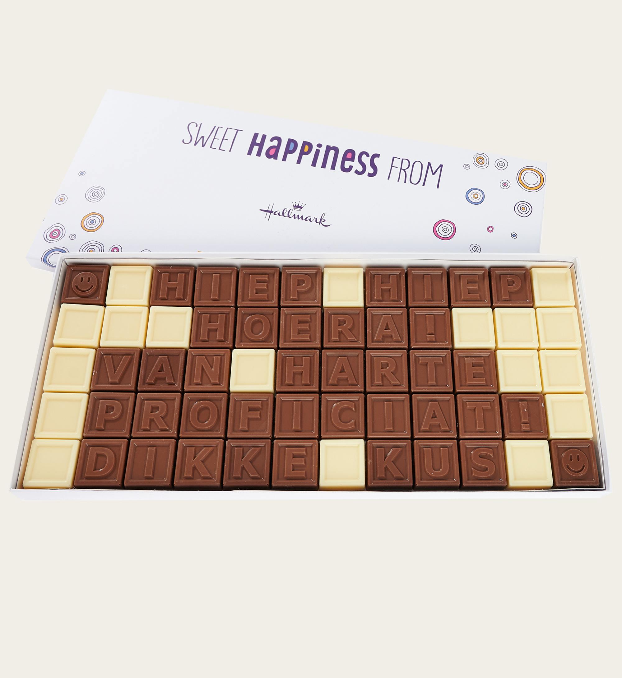 Chocolade telegram Hoera Van Harte Proficiat Dikke Kus | Chocolade cadeau + kaart versturen